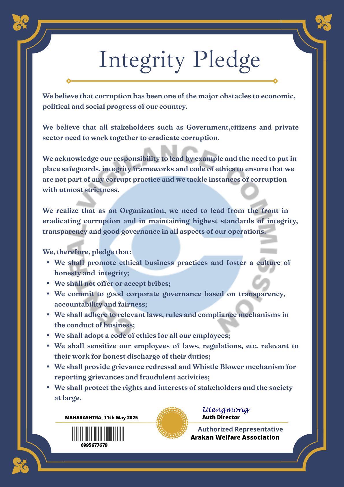 AWA Integrity Pledge Certificate (2) AWA Integrity Pledge Certificate (2)